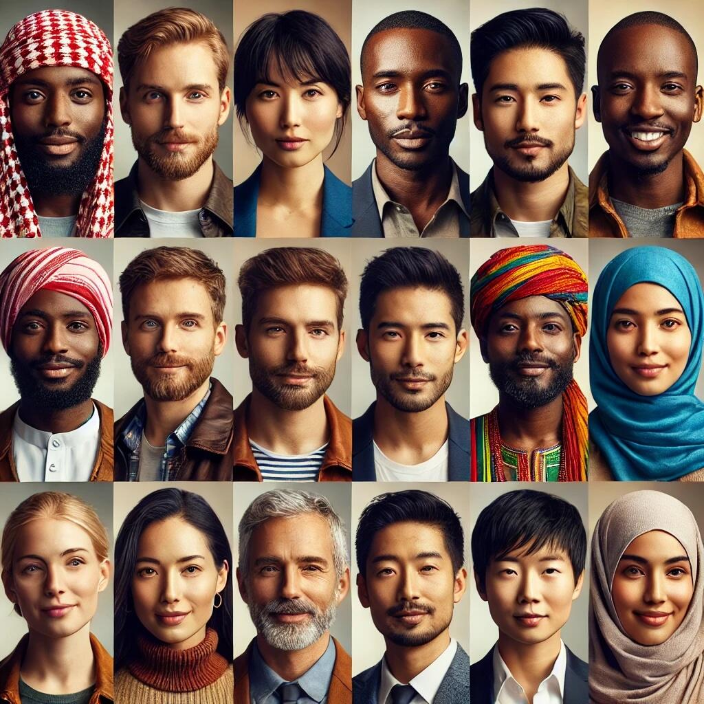 Image generated from ChatGPT with the following prompt: Give me 5 rows of 5 thumbnail pictures. Each picture should be a picture of a man or a woman. Integrate different ethnicities